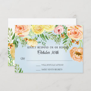 RSVP Wedding Modern Yellow Roses Blush Floral Kaart