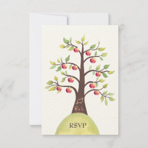 RSVP Wedding Monogram Apple Tree Carving Kaartje