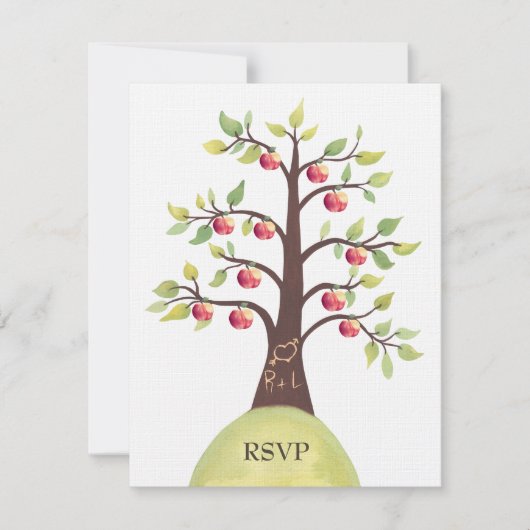 RSVP Wedding Monogram Apple Tree Carving Kaartje (Voorkant)