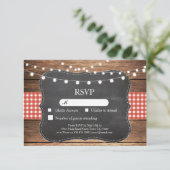 RSVP Wedding Red Check Wood Light Cards nodigt uit (Staand voorkant)