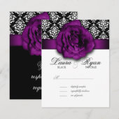 RSVP Wedding Reply Card Paars Roos Damask (Voorkant / Achterkant)