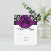RSVP Wedding Reply Card Paars Roos Damask Kaartje (Staand voorkant)