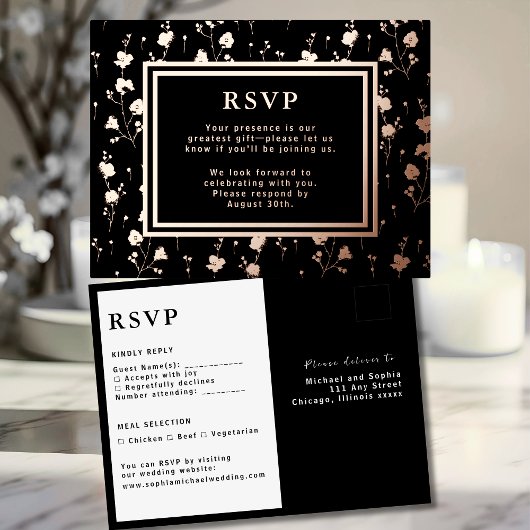 RSVP Wedding Response Kaart Flowers Luxe Folie