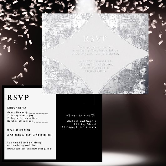 RSVP Wedding Response Kaart Modern Silver Luxury