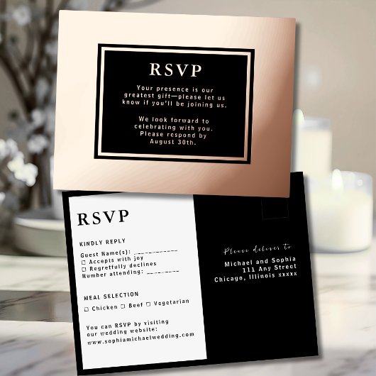 RSVP Wedding Response Kaart Moderne Luxe Folie