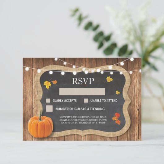 RSVP Wedding Rustic Chalk Pumpkin-reactiekaarten (Staand voorkant)