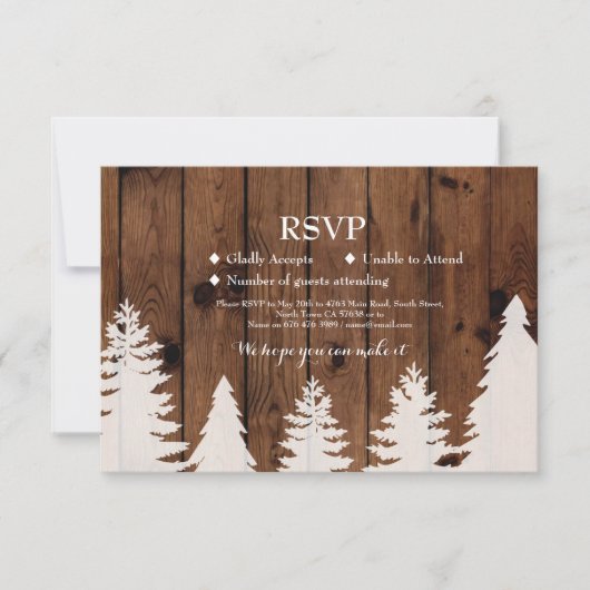 RSVP Wedding Rustic Wood Winter Tree Cards Invitae (Voorkant)