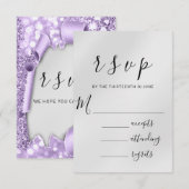 RSVP Wedding Silver Grey Paper Paars Violet Glam Kaartje (Voorkant / Achterkant)