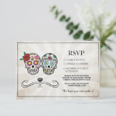 RSVP Wedding Sugar Skulls Diamond Rustige Kaarten (Staand voorkant)