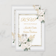 RSVP Wedding White Rose Floral Champagne Gold