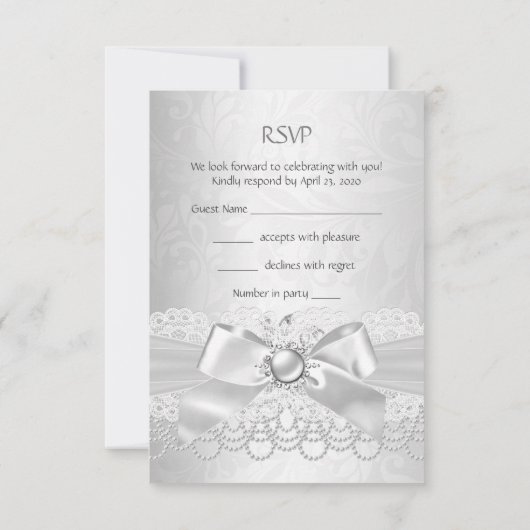 RSVP Wedding White Silver Pearl Lace Damask (Achterkant)