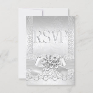 RSVP Wedding White Silver Pearl Lace Damask