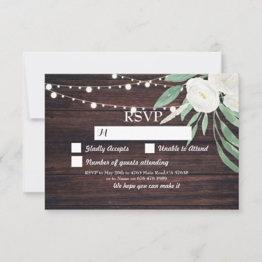 RSVP Wedding Wood Kaarten Rustic Flowers nodigt ui (Voorkant)