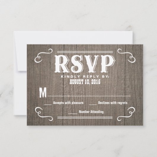 RSVP Westerne Wood Weddenschapskaarten (Voorkant)