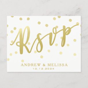 RSVP White & Faux Gold Script-Briefkaart Uitnodiging Briefkaart
