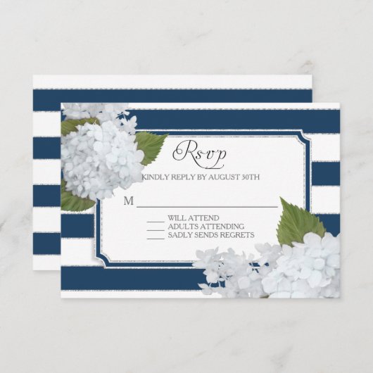 RSVP White Hydrangea Elegant Navy Large Stripe (Devant / Derrière)