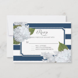 RSVP White Hydrangea Elegant Navy Wide Stripe Kaartje
