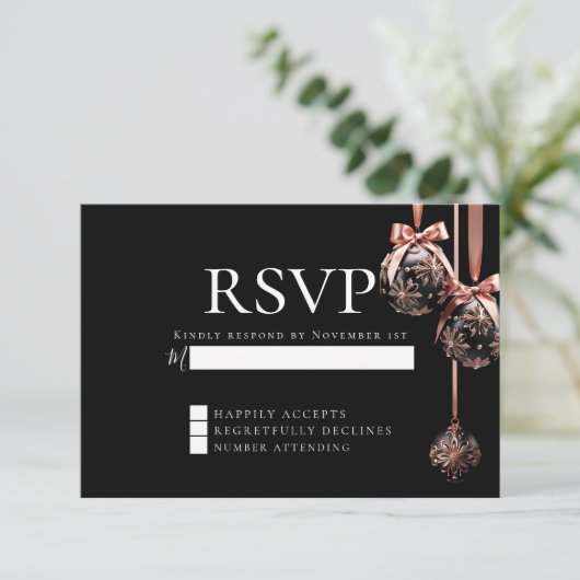 RSVP | Winter roze en Onyx Baubles Kaart (Staand voorkant)