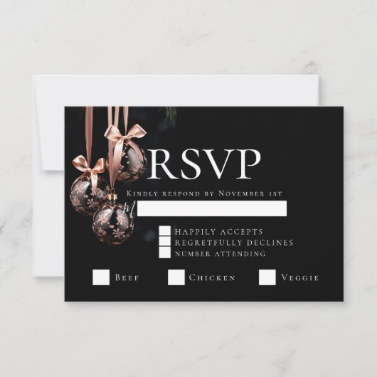 RSVP | Winter roze en Onyx Baubles Kaart (Voorkant)