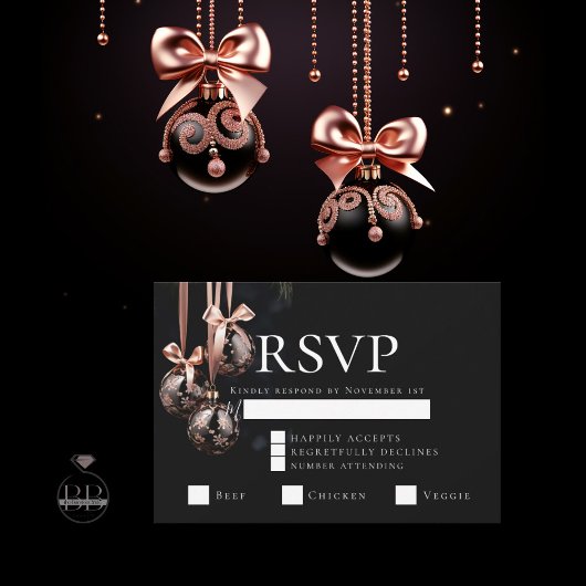 RSVP | Winter roze en Onyx Baubles Kaart