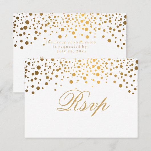 RSVP Wit & Confetti Goud Stip Bruiloft Kaart (Voorkant / Achterkant)