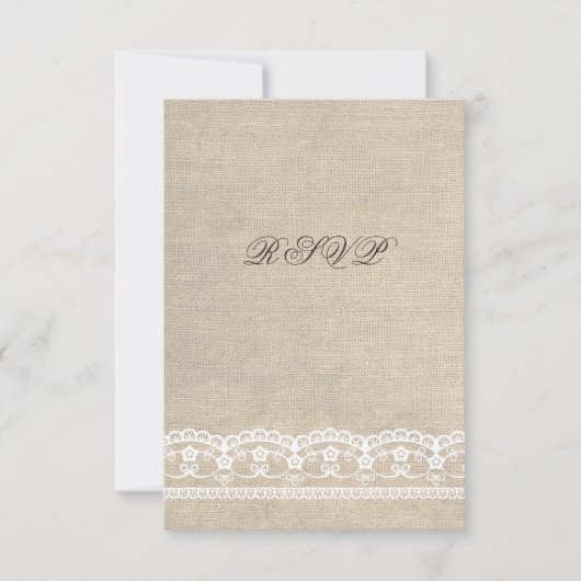RSVP  Witte Kant & Burlap Wedding Kaart (Voorkant)