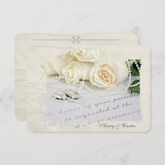 RSVP witte rozen en ringen Kaart (Voorkant / Achterkant)