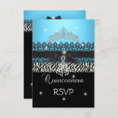 RSVP Zebra Quinceanera 15e anniversaire bleu noir (Devant / Derrière)