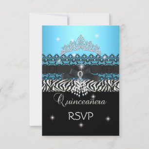 RSVP Zebra Quinceanera 15e Anniversaire Bleu Noir