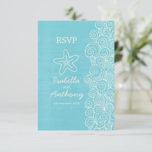 RSVP zee ster & zwamblauw- en crèmebruiloft RSVP (Staand voorkant)