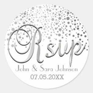 RSVP Zilveren Confetti Stippen personaliseren Ronde Sticker