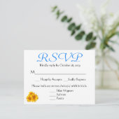 RSVP Zonnebloem Blauw & Geel Bloemen Huwelijk Uitnodiging Briefkaart (Staand voorkant)
