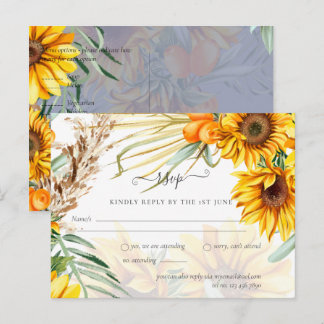 RSVP Zonnebloemen Pampasgras Trouwen Stofblauw Briefkaart