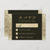 RSVP Zwart Goud Bruiloft  Elegant Bloemen (Voorkant / Achterkant)