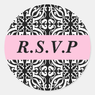 RSVP -  (zwart-wit Damask) Ronde Sticker