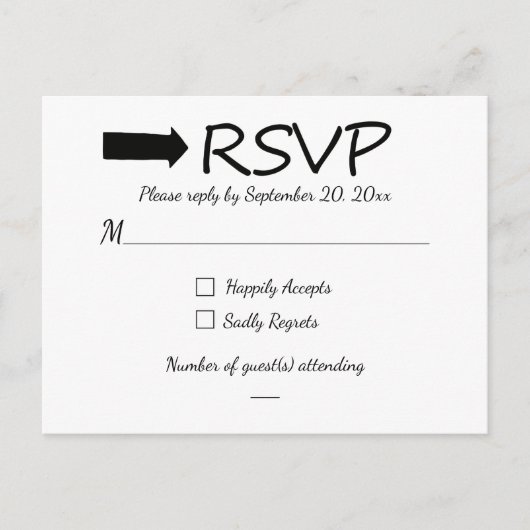 RSVP zwart-wit pijl bruiloft / feest Uitnodiging Briefkaart (Voorkant)