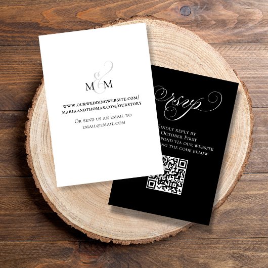 RSVP zwart-wit QR-codekalligrafie Informatiekaartje