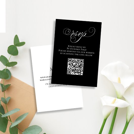 RSVP zwart-wit QR-codekalligrafie Informatiekaartje
