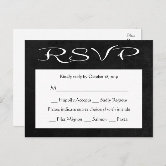 RSVP zwart-wit schoolbord (maaltijd) Uitnodiging Briefkaart (Voorkant / Achterkant)
