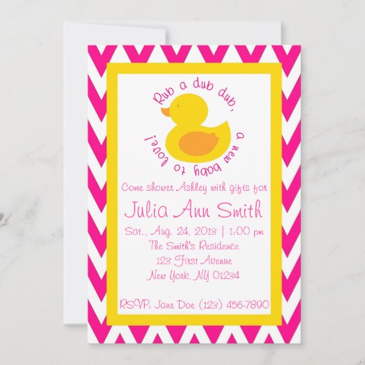Rub-a-dub Baby shower Uitnodiging - Roze (Voorkant)