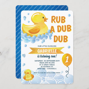 Rub a Dub Rubber Duck Birthday Party Kaart