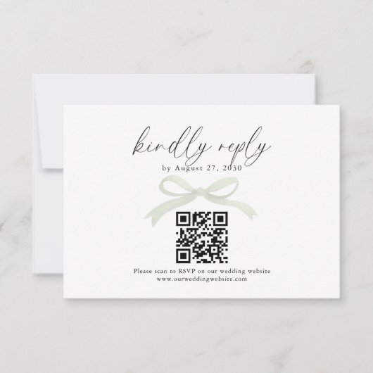 Ruban à nœud vert sauge chic Code QR Mariage RSVP (Devant)