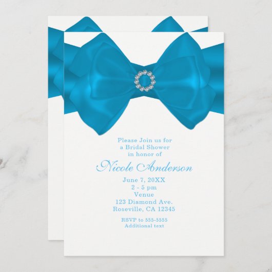 Ruban bleu et diamants Invitations de douche nupti (Devant / Derrière)