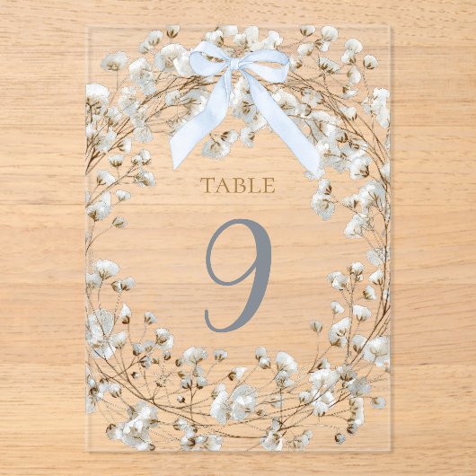 ruban bleu fleurs de bébé blanc numéro de table (Recto)