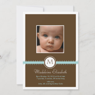 Ruban bleu satin avec Faire-part de naissance mono