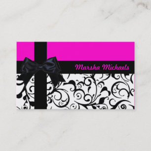 Ruban damassé rose noir coutume cartes de visite
