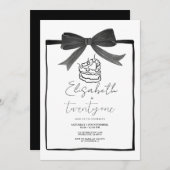 Ruban de gâteau noir 21e anniversaire Invitation (Devant / Derrière)