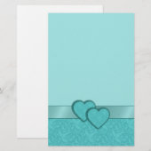 Ruban de satin de turquoise et papeterie de coeurs (Devant / Derrière)