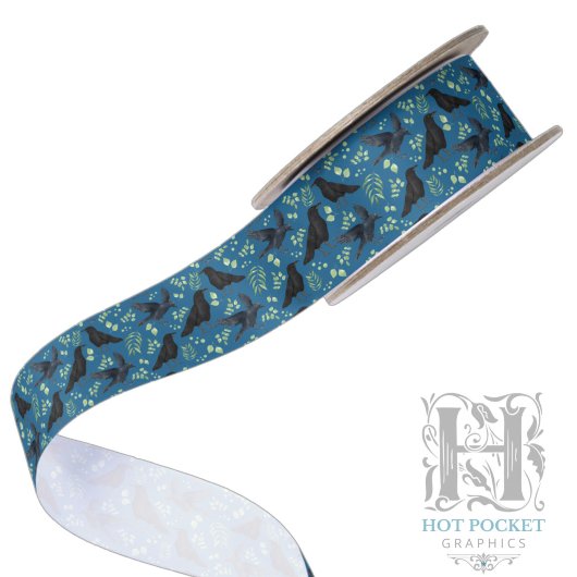 Ruban de satin noir corbeau en bleu