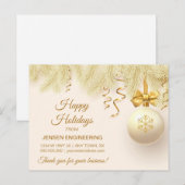 Ruban doré Carte de remerciement de Noël pour entr (Devant / Derrière)